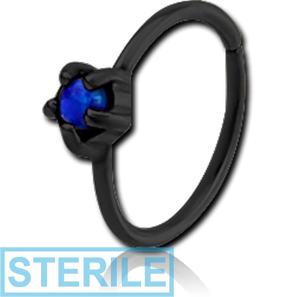 STERILE BLACK PVD COATED SURGICAL STEEL SYNTHETIC OPAL SEAMLESS RING