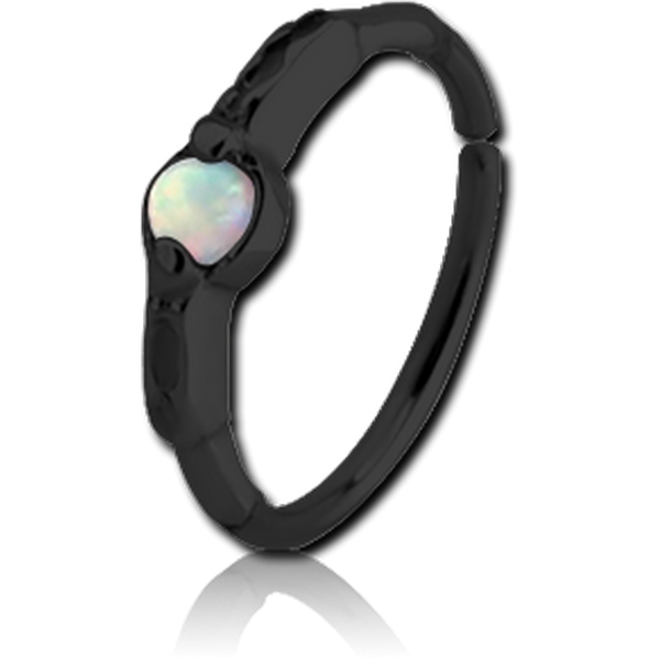 BLACK PVD COATED SURGICAL STEEL SYNTHETIC OPAL SEAMLESS RING