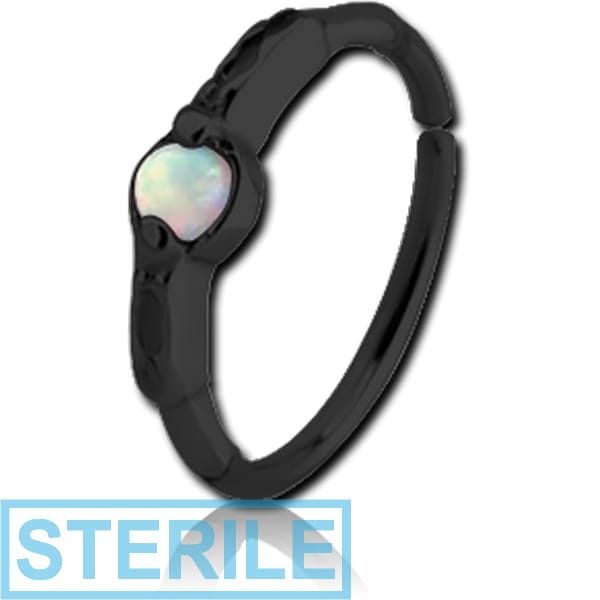 STERILE BLACK PVD COATED SURGICAL STEEL SYNTHETIC OPAL SEAMLESS RING