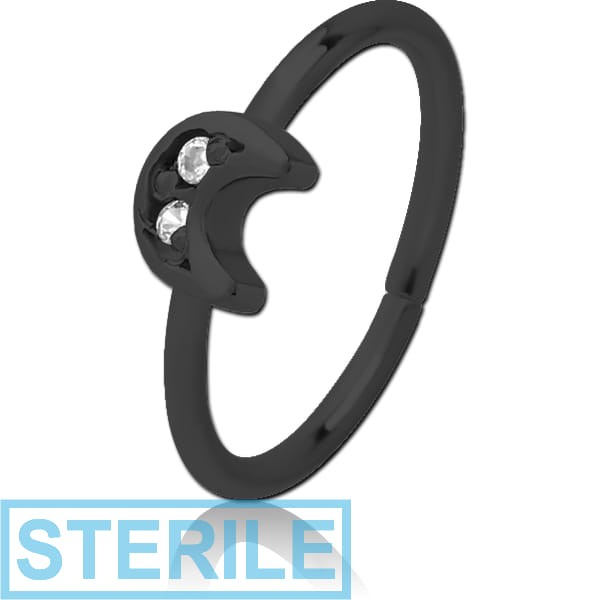 STERILE BLACK PVD COATED SURGICAL STEEL JEWELLED SEAMLESS RING - CRESCENT PRONGS