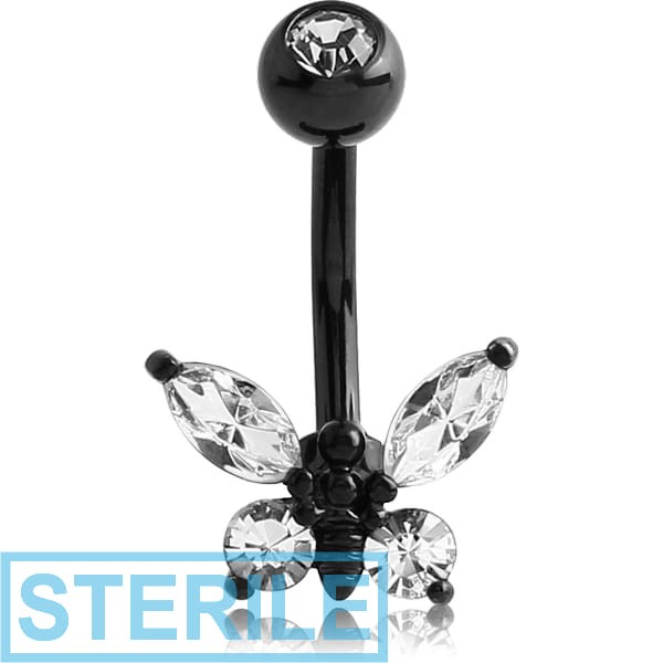 STERILE BLACK PVD COATED DOUBLE JEWELLED BUTTERFLY FASHION NAVEL BANANA