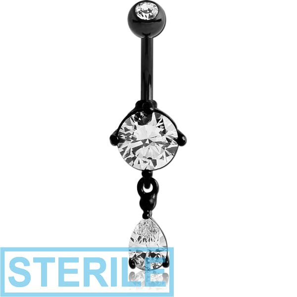 STERILE BLACK PVD COATED BRASS DOUBLE JEWELLED ROUND NAVEL BANANA WITH CHARM