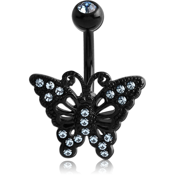 BLACK PVD COATED BRASS DOUBLE JEWELLED BUTTERFLY NAVEL BANANA