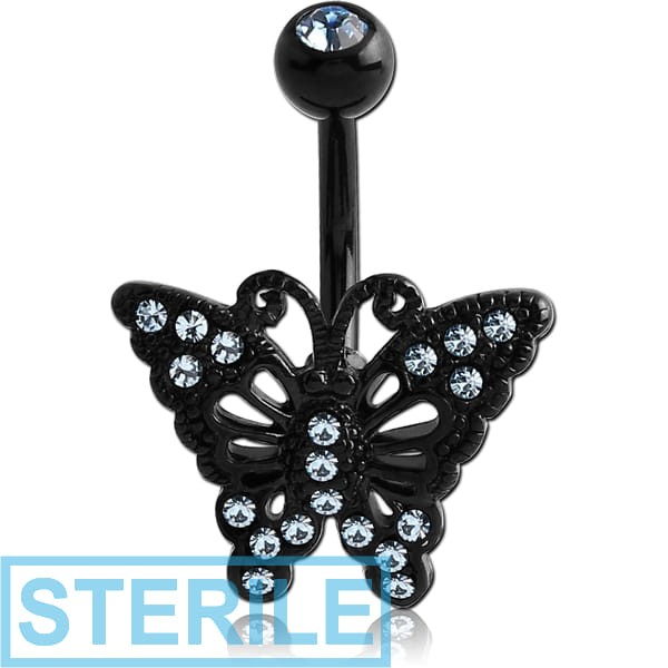 STERILE BLACK PVD COATED BRASS DOUBLE JEWELLED BUTTERFLY NAVEL BANANA