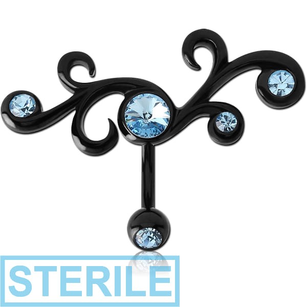 STERILE BLACK PVD COATED DOUBLE JEWELLED REVERSE FASHION NAVEL BANANA