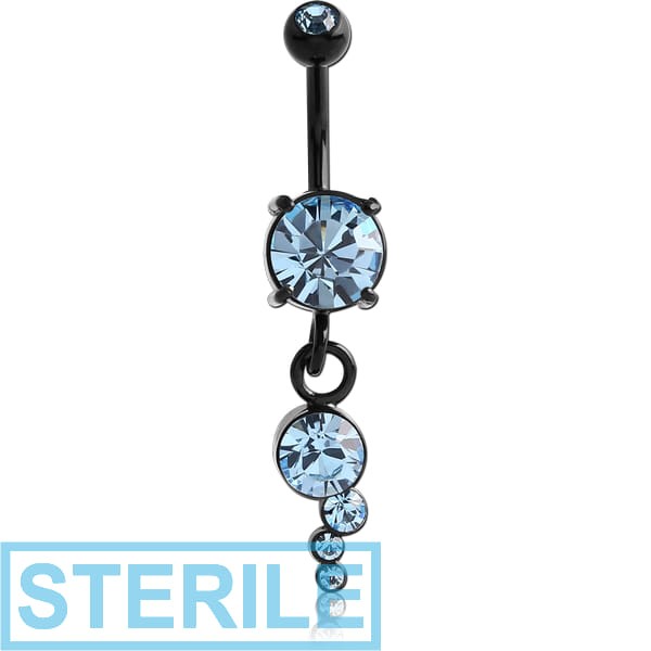 STERILE BLACK PVD COATED BRASS DOUBLE JEWELLED ROUND NAVEL BANANA WITH CHARM