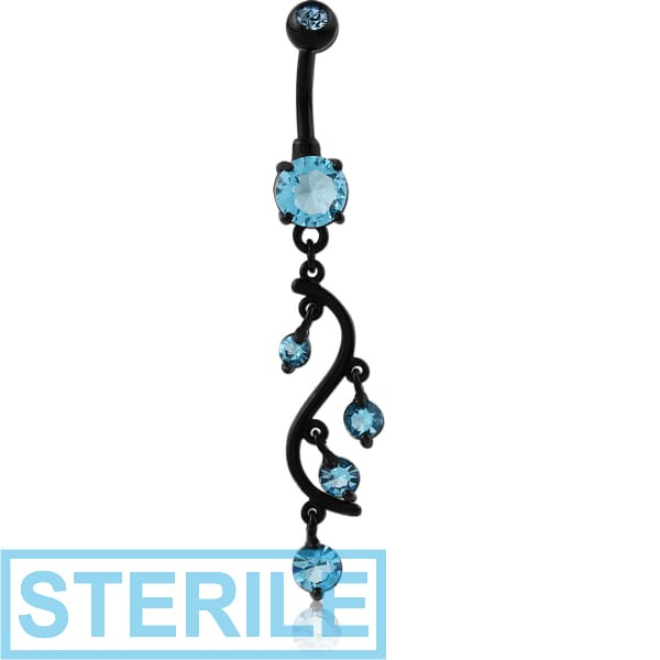 STERILE BLACK PVD COATED SURGICAL STEEL DOUBLE JEWELLED NAVEL BANANA