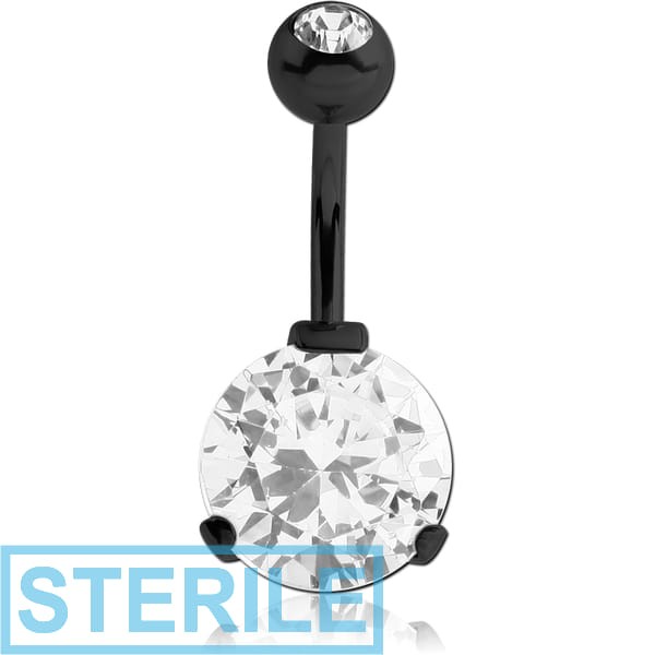 STERILE BLACK PVD COATED SURGICAL STEEL ROUND 12MM CZ DOUBLE JEWELLED NAVEL BANANA