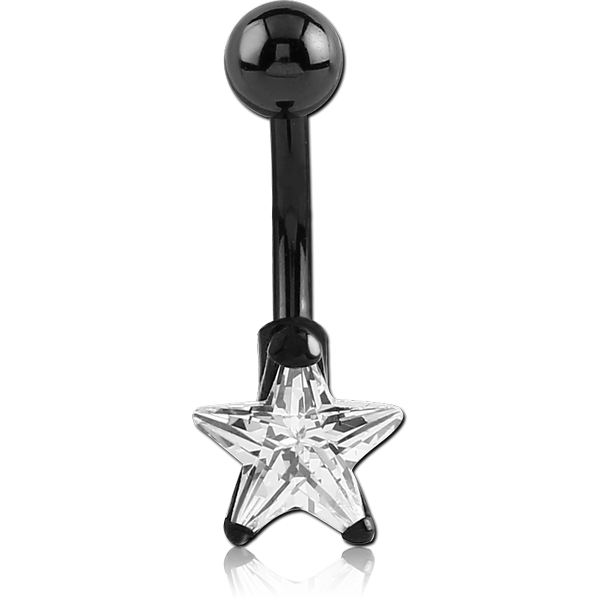 BLACK PVD COATED SURGICAL STEEL STAR PRONG SET 8MM CZ JEWELLED NAVEL BANANA