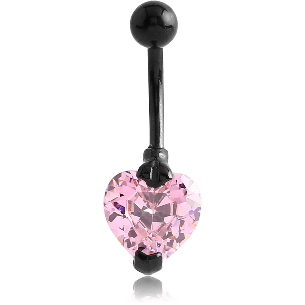 BLACK PVD COATED SURGICAL STEEL HEART PRONG SET 10MM CZ JEWELLED NAVEL BANANA