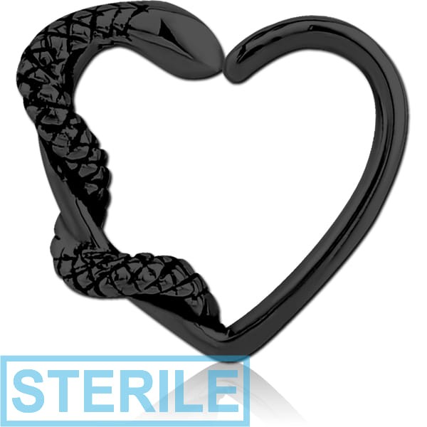 STERILE BLACK PVD COATED SURGICAL STEEL OPEN HEART SEAMLESS RING