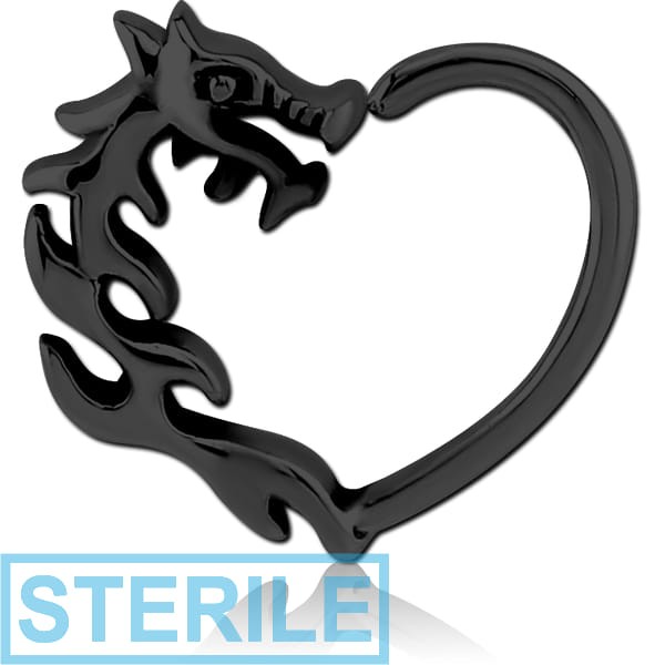 STERILE BLACK PVD COATED SURGICAL STEEL OPEN HEART SEAMLESS RING