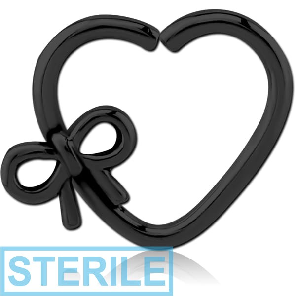 STERILE BLACK PVD COATED SURGICAL STEEL OPEN HEART SEAMLESS RING