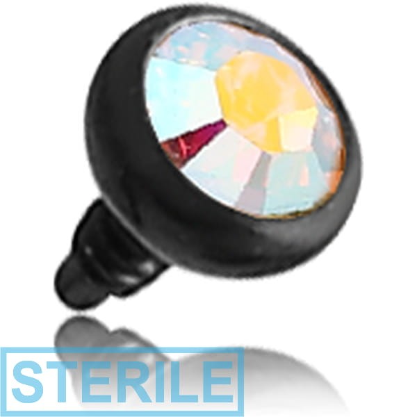 STERILE BLACK PVD SURGICAL STEEL HIGH END CRYSTAL JEWELLED BALL FOR 1.6MM INTERNALLY THREADED PIN