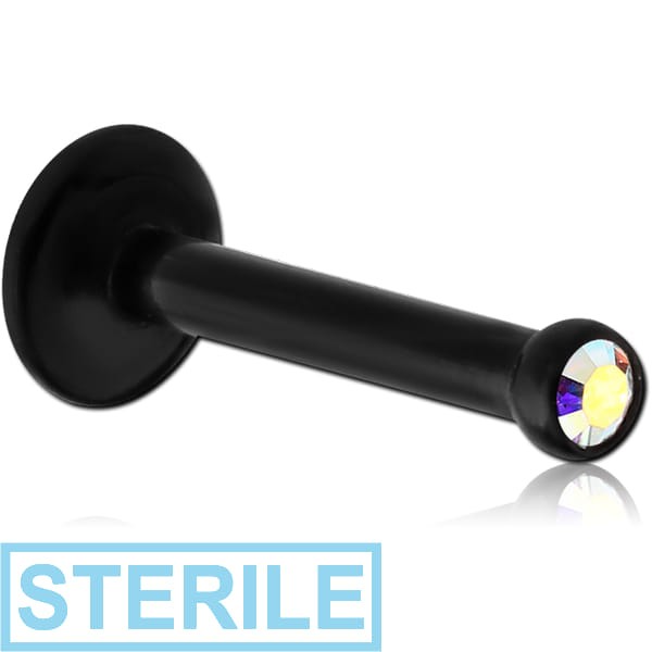 STERILE BLACK PVD COATED SURGICAL STEEL INTERNALLY THREADED SWAROVSKI CRYSTAL JEWELLED LABRET