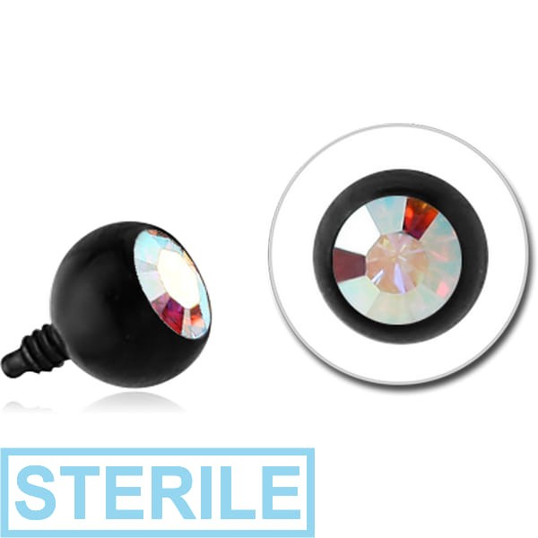 STERILE BLACK PVD SURGICAL STEEL HIGH END CRYSTAL JEWELLED BALL FOR 1.2MM INTERNALLY THREADED PIN