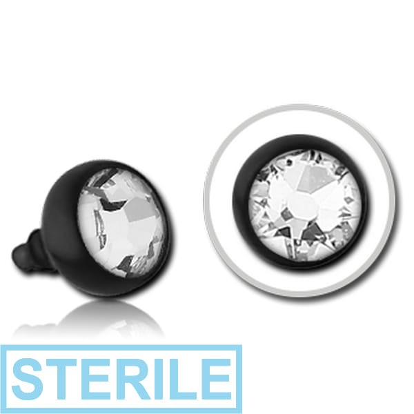 STERILE BLACK PVD SURGICAL STEEL HIGH END CRYSTAL JEWELLED BALL FOR 1.2MM INTERNALLY THREADED PIN