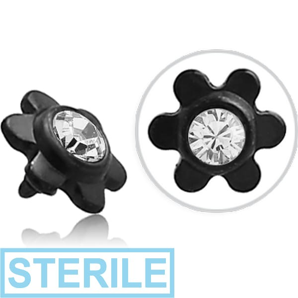 STERILE BLACK PVD COATED SURGICAL STEEL HIGH END CRYSTAL JEWELLED FLOWER FOR 1.2MM INTERNALLY THREADED PINS