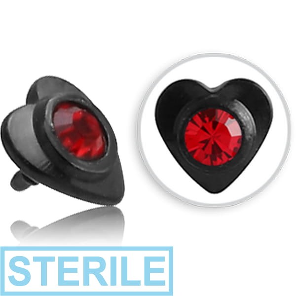 STERILE BLACK PVD COATED SURGICAL STEEL HIGH END CRYSTAL JEWELLED HEART FOR 1.2MM INTERNALLY THREADED PINS