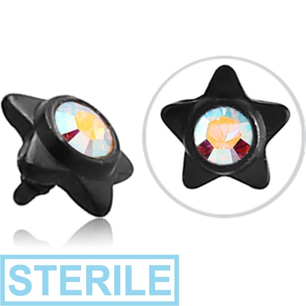 STERILE BLACK PVD COATED SURGICAL STEEL HIGH END CRYSTAL JEWELLED STAR FOR 1.2MM INTERNALLY THREADED PINS