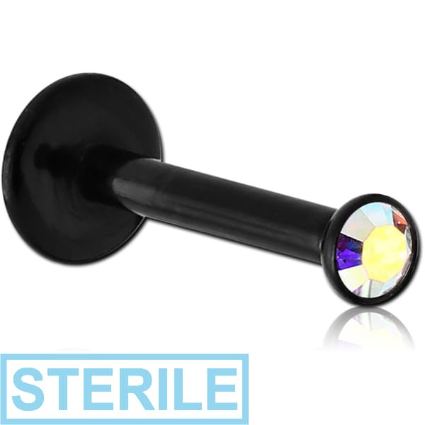 STERILE BLACK PVD COATED SURGICAL STEEL INTERNALLY THREADED SWAROVSKI CRYSTAL JEWELLED MICRO LABRET