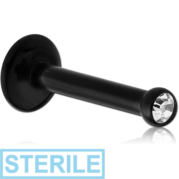 STERILE BLACK PVD COATED SURGICAL STEEL INTERNALLY THREADED LABRET WITH JEWELLED DISC