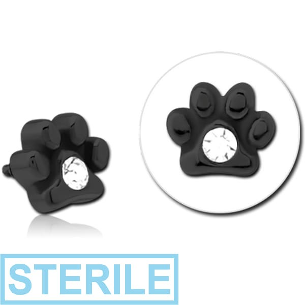STERILE BLACK PVD COATED SURGICAL STEEL JEWELLED MICRO ATTACHMENT FOR 1.2MM INTERNALLY THREADED PINS - ANIMAL PAW CENTER GEM