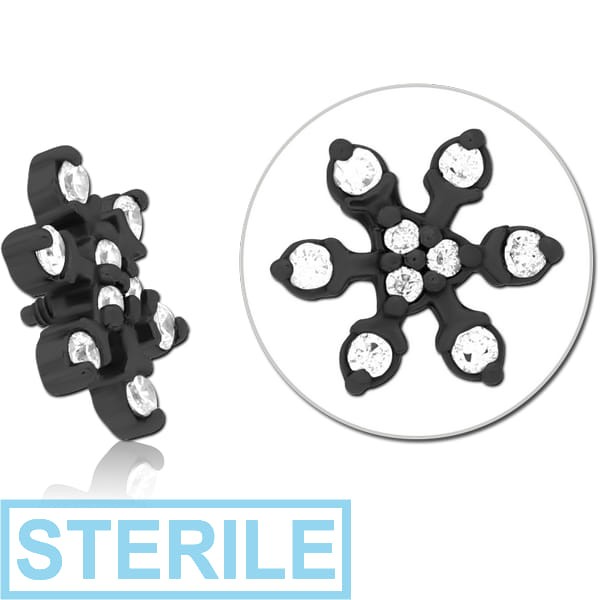 STERILE BLACK PVD COATED SURGICAL STEEL JEWELLED MICRO ATTACHMENT FOR 1.2MM INTERNALLY THREADED PINS - SNOWFLAKE