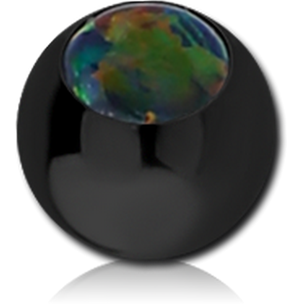 BLACK PVD COATED SURGICAL STEEL JEWELLED MICRO BALL WITH SYNTHETIC OPAL
