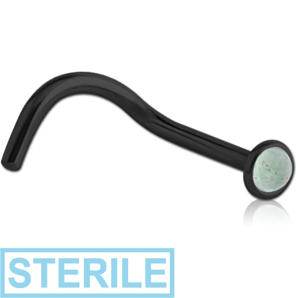 STERILE BLACK PVD COATED SURGICAL STEEL SEMI PRECIOUS CABOCHON CURVED NOSE STUD