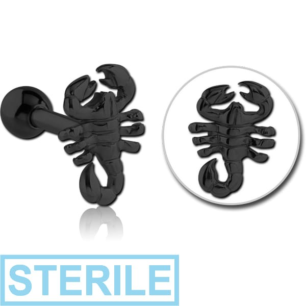 STERILE BLACK PVD COATED SURGICAL STEEL TRAGUS MICRO BARBELL - SCORPION