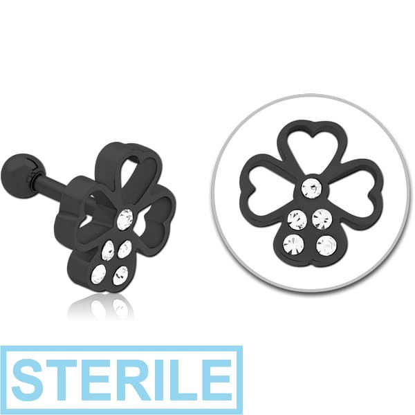 STERILE BLACK PVD COATED SURGICAL STEEL JEWELLED TRAGUS MICRO BARBELL - FLOWER