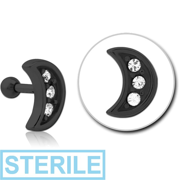 STERILE BLACK PVD COATED SURGICAL STEEL JEWELLED TRAGUS MICRO BARBELL - CRESCENT
