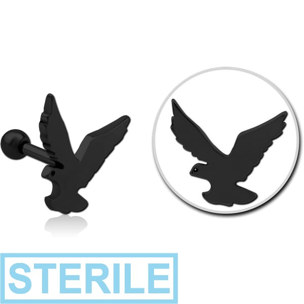 STERILE BLACK PVD COATED SURGICAL STEEL TRAGUS MICRO BARBELL - EAGLE