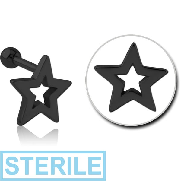 STERILE BLACK PVD COATED SURGICAL STEEL TRAGUS MICRO BARBELL - STAR