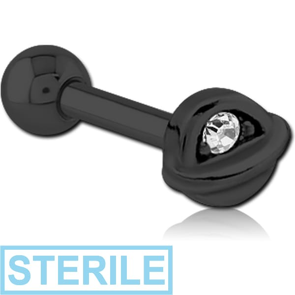 STERILE BLACK PVD COATED SURGICAL STEEL JEWELLED TRAGUS MICRO BARBELL - HALF OPEN EYE
