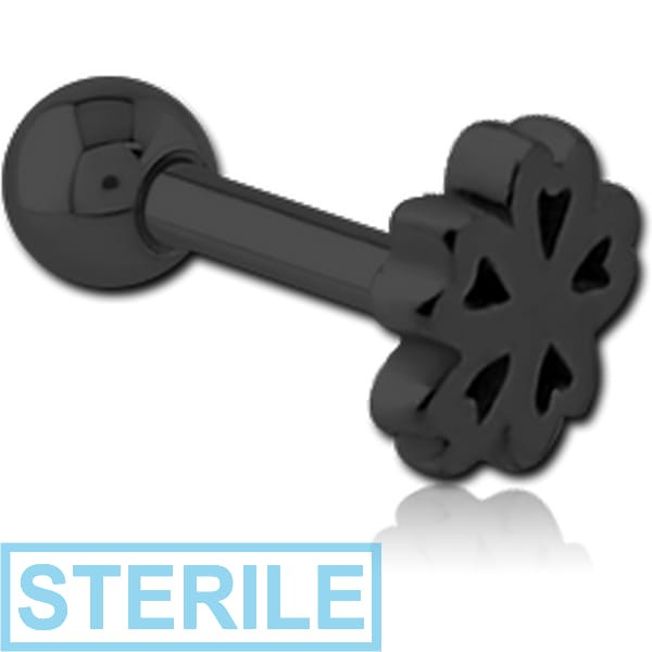 STERILE BLACK PVD COATED SURGICAL STEEL TRAGUS MICRO BARBELL - CLOVER