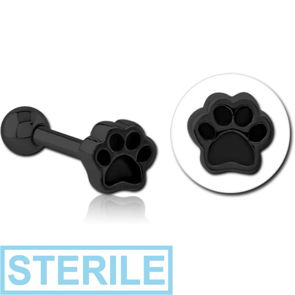 STERILE BLACK PVD COATED SURGICAL STEEL TRAGUS MICRO BARBELL - ANIMAL PAW INDENT