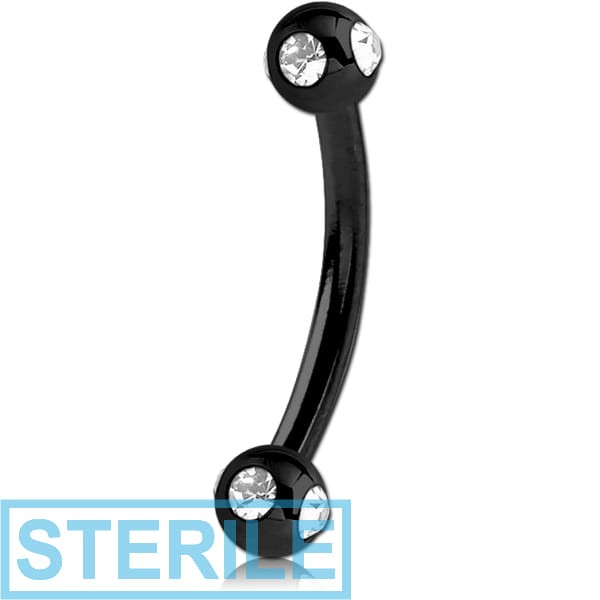 STERILE BLACK PVD COATED SURGICAL STEEL CURVED MICRO BARBELL WITH SATELLITE JEWELLED BALLS