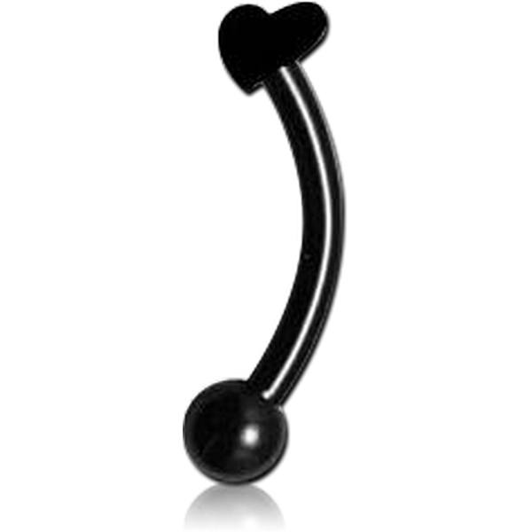 BLACK PVD COATED SURGICAL STEEL HEART FANCY CURVED MICRO BARBELL