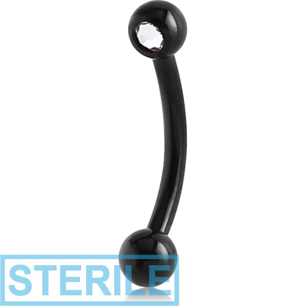 STERILE BLACK PVD COATED SURGICAL STEEL SIDE THREADED FLAT STONE HIGH END CRYSTAL JEWELLED CURVED MICRO BARBELL