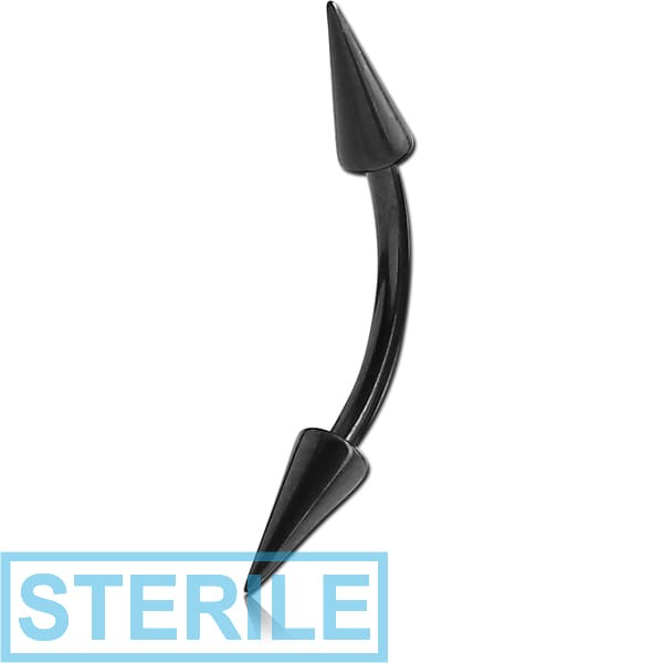 STERILE BLACK PVD COATED SURGICAL STEEL CURVED MICRO BARBELL WITH LONG CONES