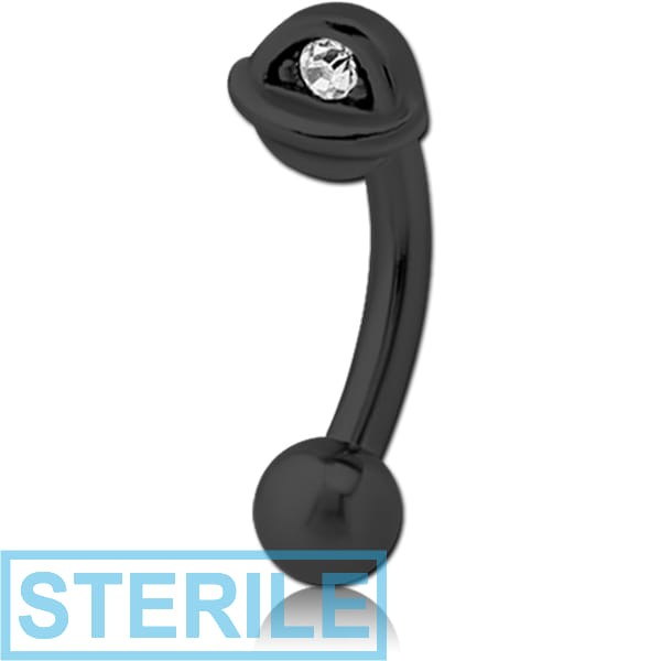 STERILE BLACK PVD COATED SURGICAL STEEL JEWELLED FANCY CURVED MICRO BARBELL - HALF OPEN EYE