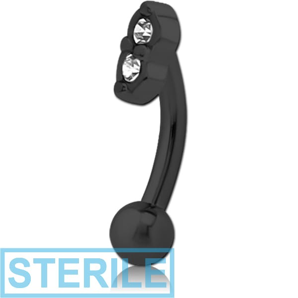 STERILE BLACK PVD COATED SURGICAL STEEL JEWELLED FANCY CURVED MICRO BARBELL - TWO GEMS EYES