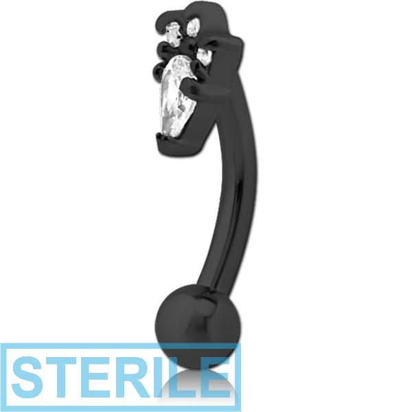 STERILE BLACK PVD COATED SURGICAL STEEL JEWELLED FANCY CURVED MICRO BARBELL - JESTER HAT