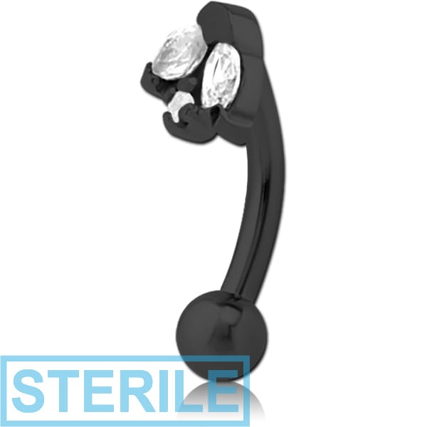 STERILE BLACK PVD COATED SURGICAL STEEL JEWELLED FANCY CURVED MICRO BARBELL