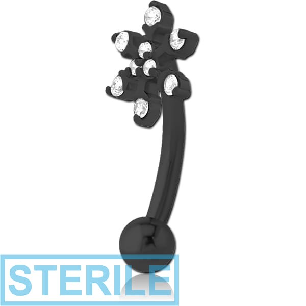 STERILE BLACK PVD COATED SURGICAL STEEL JEWELLED FANCY CURVED MICRO BARBELL - SNOWFLAKE