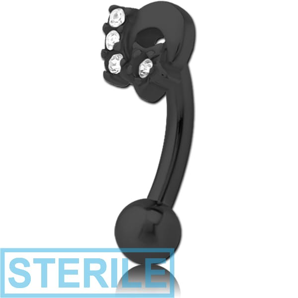 STERILE BLACK PVD COATED SURGICAL STEEL JEWELLED FANCY CURVED MICRO BARBELL - PLAIN MOON AND STARS