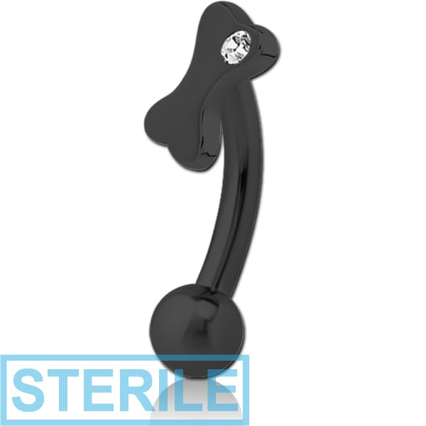 STERILE BLACK PVD COATED SURGICAL STEEL JEWELLED FANCY CURVED MICRO BARBELL - BONE