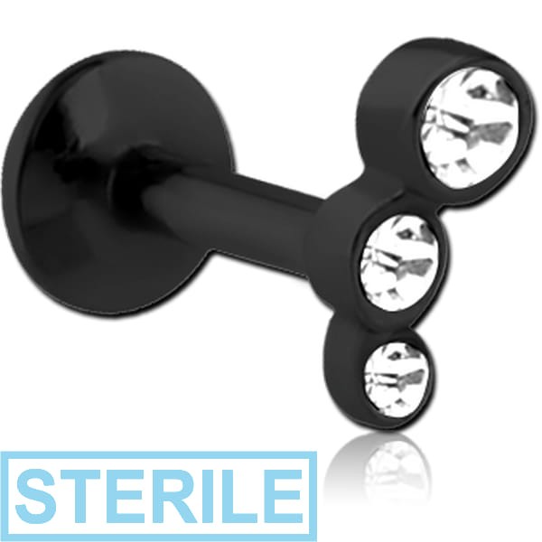 STERILE BLACK PVD COATED SURGICAL STEEL MICRO LABRET WITH JEWELLED ATTACHMENT